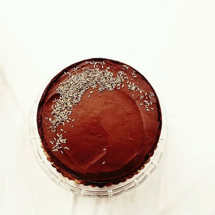 chocolate cake on stand